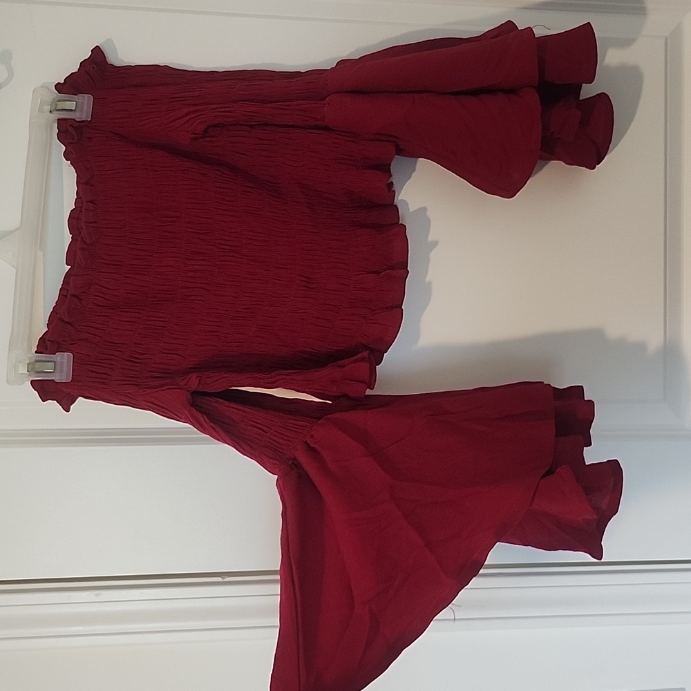 Red Off-Shoulder Bell Sleeve Top